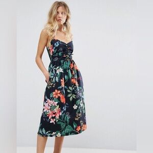 Mango Tropical Bows Midi Dress size 6